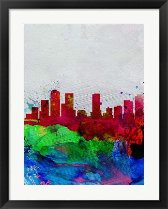 Framed Denver Watercolor Skyline Print