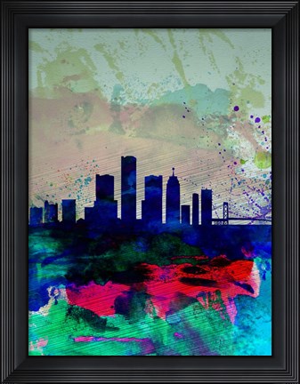 Framed Detroit Watercolor Skyline Print