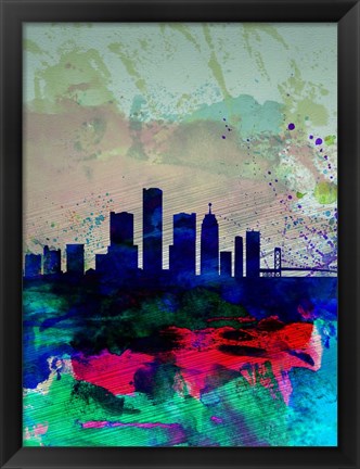 Framed Detroit Watercolor Skyline Print