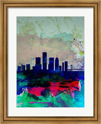 Framed Detroit Watercolor Skyline Print