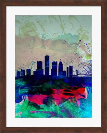 Framed Detroit Watercolor Skyline Print