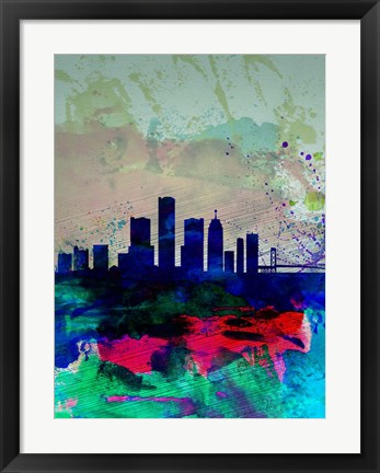 Framed Detroit Watercolor Skyline Print