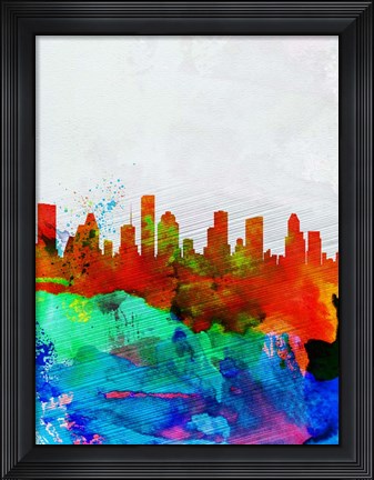 Framed Houston Watercolor Skyline Print