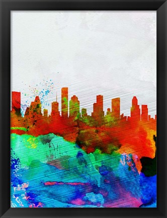 Framed Houston Watercolor Skyline Print