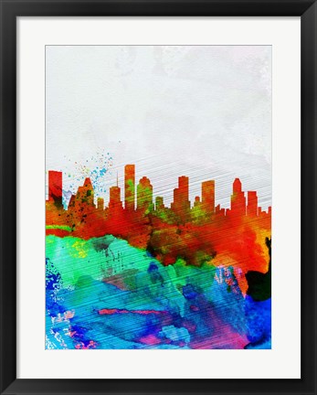 Framed Houston Watercolor Skyline Print