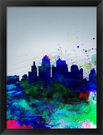 Framed Kansas City Watercolor Skyline Print