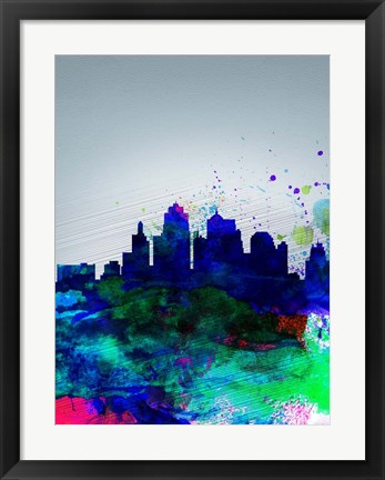 Framed Kansas City Watercolor Skyline Print