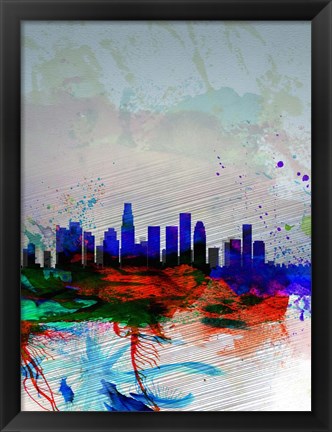 Framed Los Angeles  Watercolor Skyline 1 Print