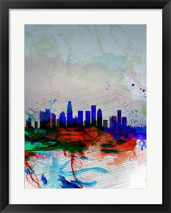 Framed Los Angeles  Watercolor Skyline 1 Print