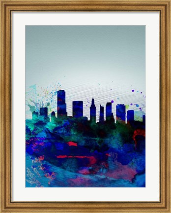 Framed Miami Watercolor Skyline Print