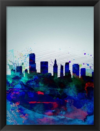 Framed Miami Watercolor Skyline Print