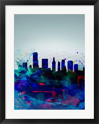 Framed Miami Watercolor Skyline Print