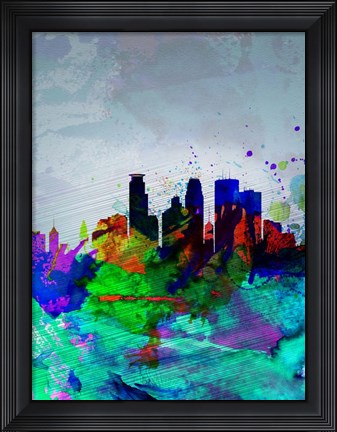 Framed Minneapolis Watercolor Skyline Print