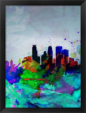 Framed Minneapolis Watercolor Skyline Print