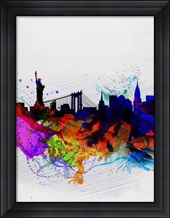 Framed New York  Watercolor Skyline 1 Print
