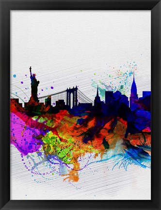 Framed New York  Watercolor Skyline 1 Print