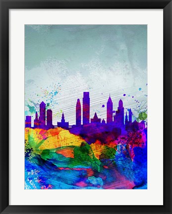 Framed Philadelphia Watercolor Skyline Print