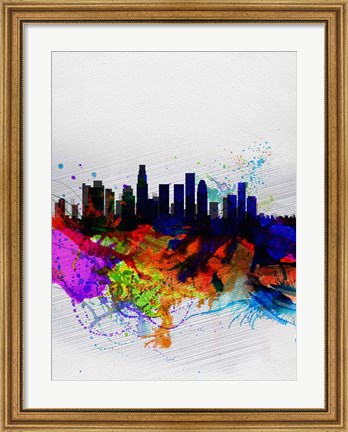 Framed Los Angeles  Watercolor Skyline 2 Print