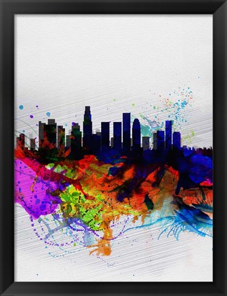 Framed Los Angeles  Watercolor Skyline 2 Print