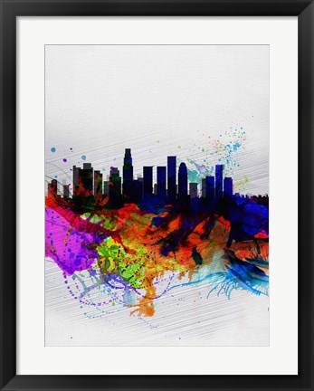 Framed Los Angeles  Watercolor Skyline 2 Print