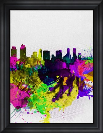 Framed San Diego Watercolor Skyline Print