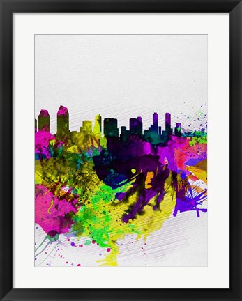 Framed San Diego Watercolor Skyline Print