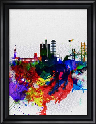 Framed San Francisco Watercolor Skyline 1 Print