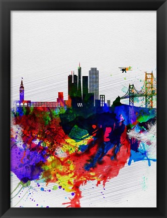 Framed San Francisco Watercolor Skyline 1 Print