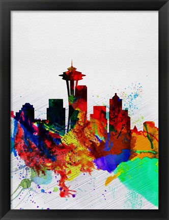 Framed Seattle Watercolor Skyline 2 Print