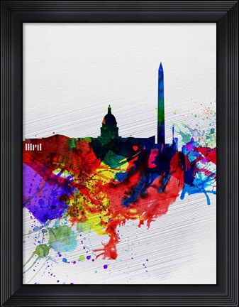 Framed Washington DC Watercolor Skyline 1 Print