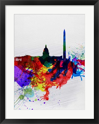 Framed Washington DC Watercolor Skyline 1 Print