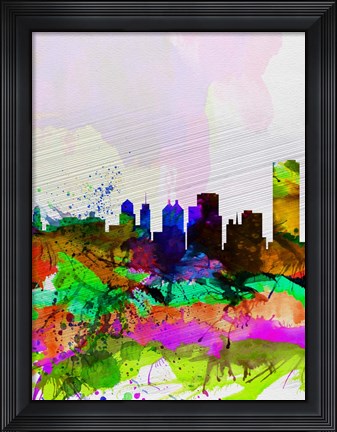 Framed Buffalo Watercolor Skyline Print