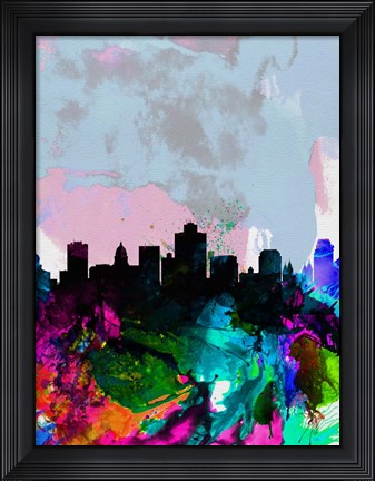 Framed Salt Lake City Watercolor Skyline Print