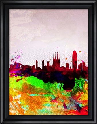 Framed Barcelona Watercolor Skyline Print