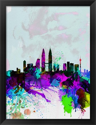 Framed Kuala Lumpur Watercolor Skyline Print