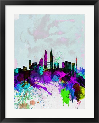 Framed Kuala Lumpur Watercolor Skyline Print