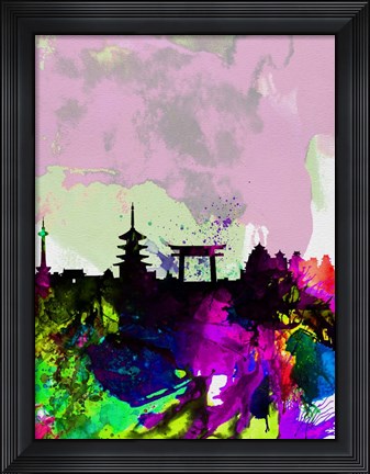 Framed Kyoto Watercolor Skyline Print