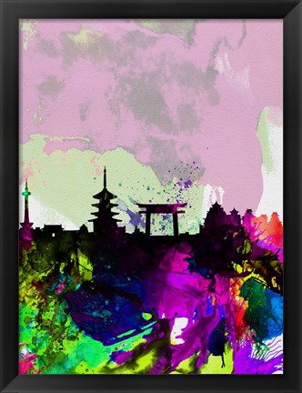 Framed Kyoto Watercolor Skyline Print