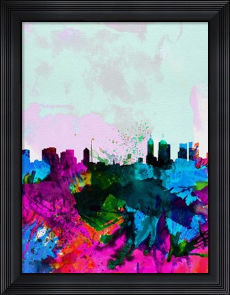 Framed Melbourne Watercolor Skyline Print
