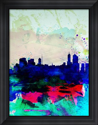 Framed Melbourne Watercolor Skyline 2 Print