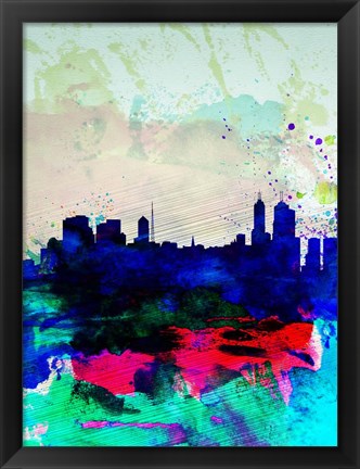 Framed Melbourne Watercolor Skyline 2 Print