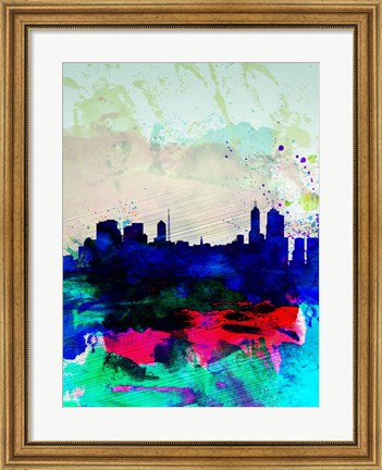Framed Melbourne Watercolor Skyline 2 Print