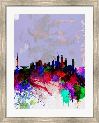 Framed Shanghai Watercolor Skyline Print