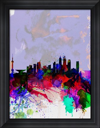 Framed Shanghai Watercolor Skyline Print