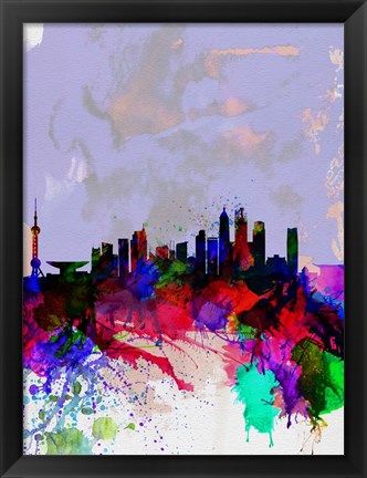 Framed Shanghai Watercolor Skyline Print