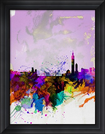 Framed Taipei Watercolor Skyline Print