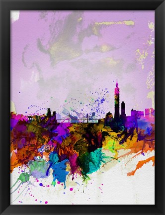 Framed Taipei Watercolor Skyline Print