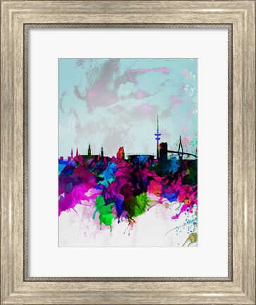 Framed Hamburg Watercolor Skyline Print