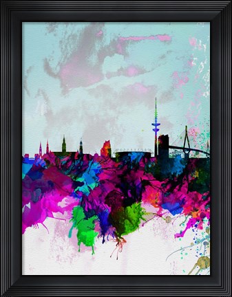 Framed Hamburg Watercolor Skyline Print