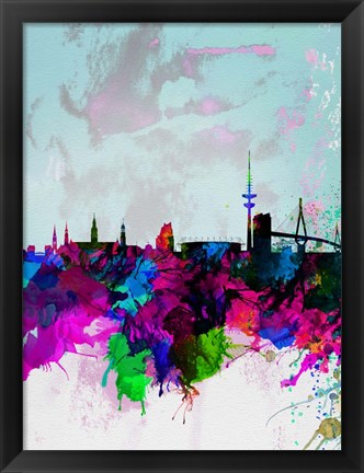 Framed Hamburg Watercolor Skyline Print